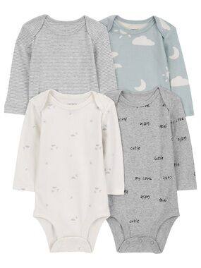 Carter's Baby Long Sleeve Bodysuits Set of 4 - 12M - Gray, Blue, White